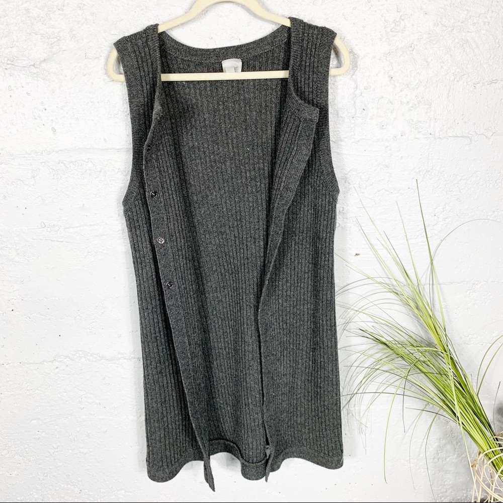 Long Ribbed Gray Vest - Picture 5 of 8